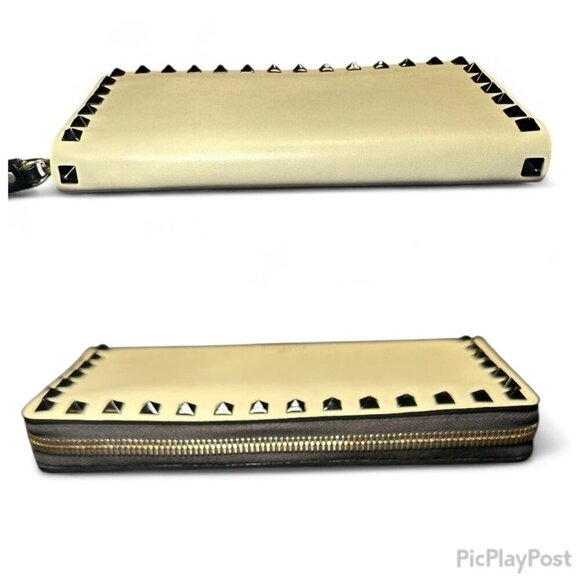 Valentino Garavani White/Ivory Rockstud Continental Wallet w Black Studs - Picture 5 of 16